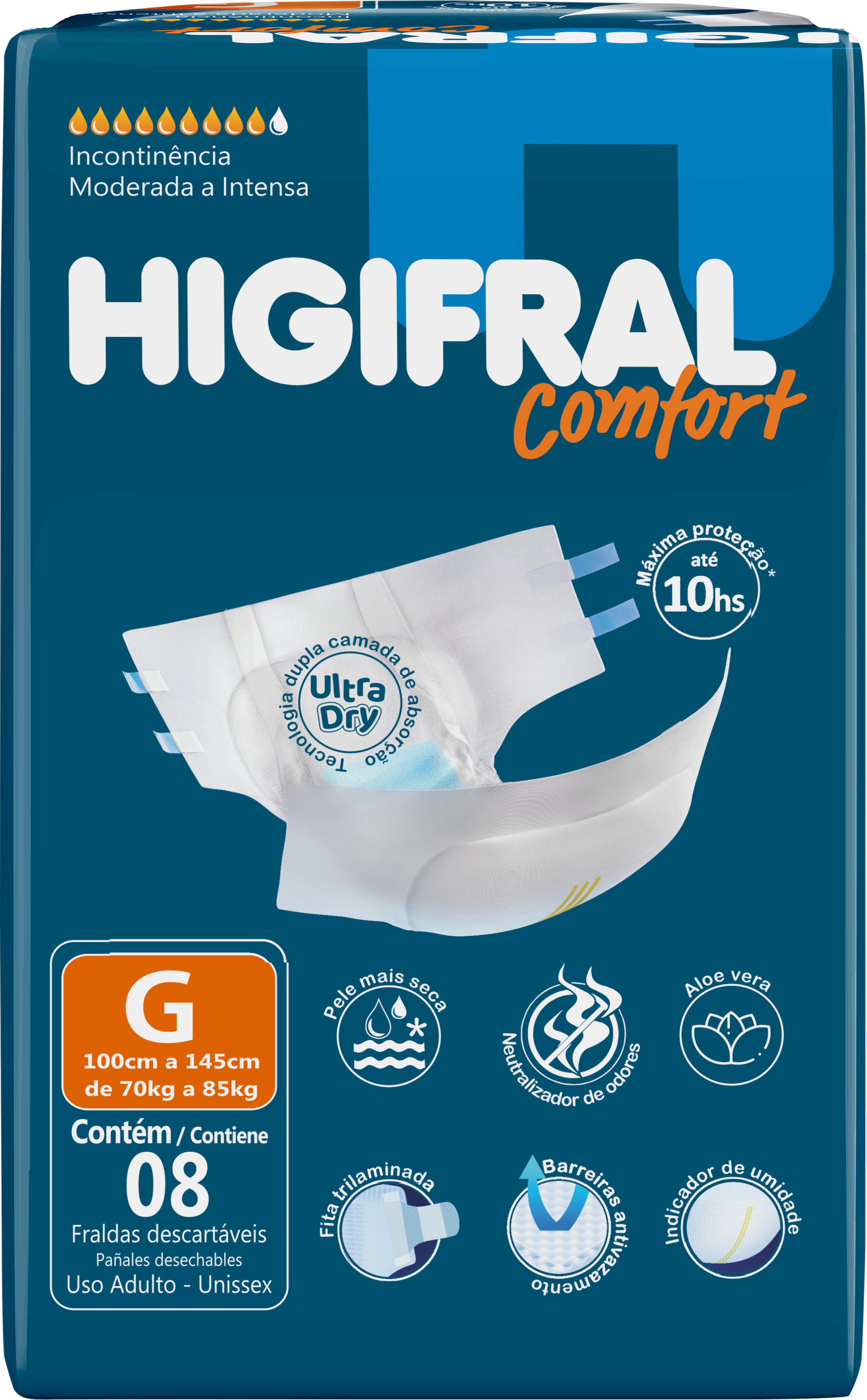 Fralda Geriátrica Higifral para Adultos Confort Grande com 8 Unidades