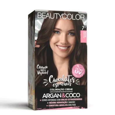 COLORAÇAO CREME PERMANANTE KIT BEAUTYCOLORAÇAOOR 7.7 CHOCOLORAÇAOATE DOURADO