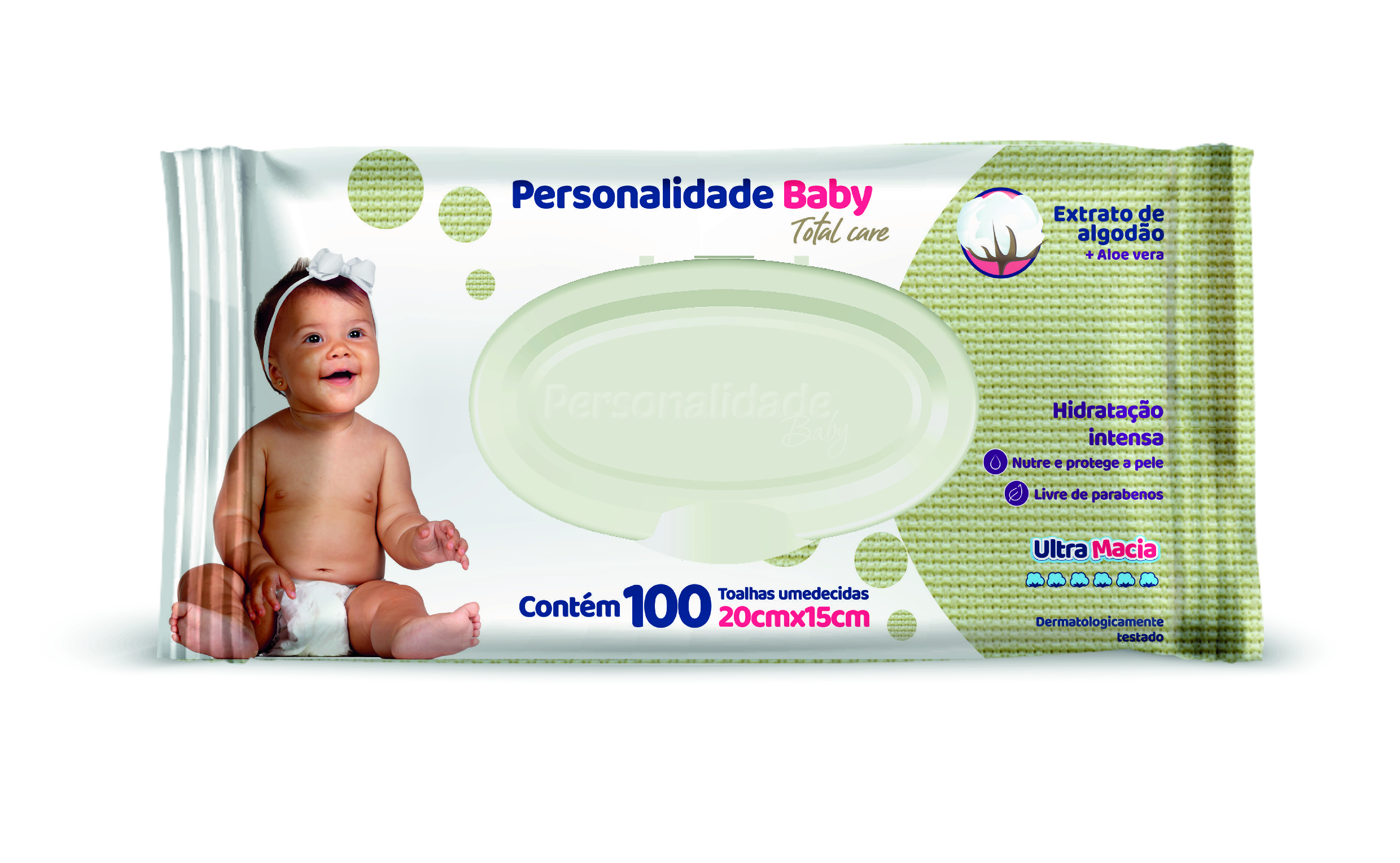 Toalha Umedecida Personalidade Baby Total Care com 100 Unidades