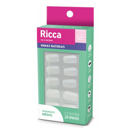 Unha Postiça Ricca Natural Quadrado Médio 1336 (24 Unidades)