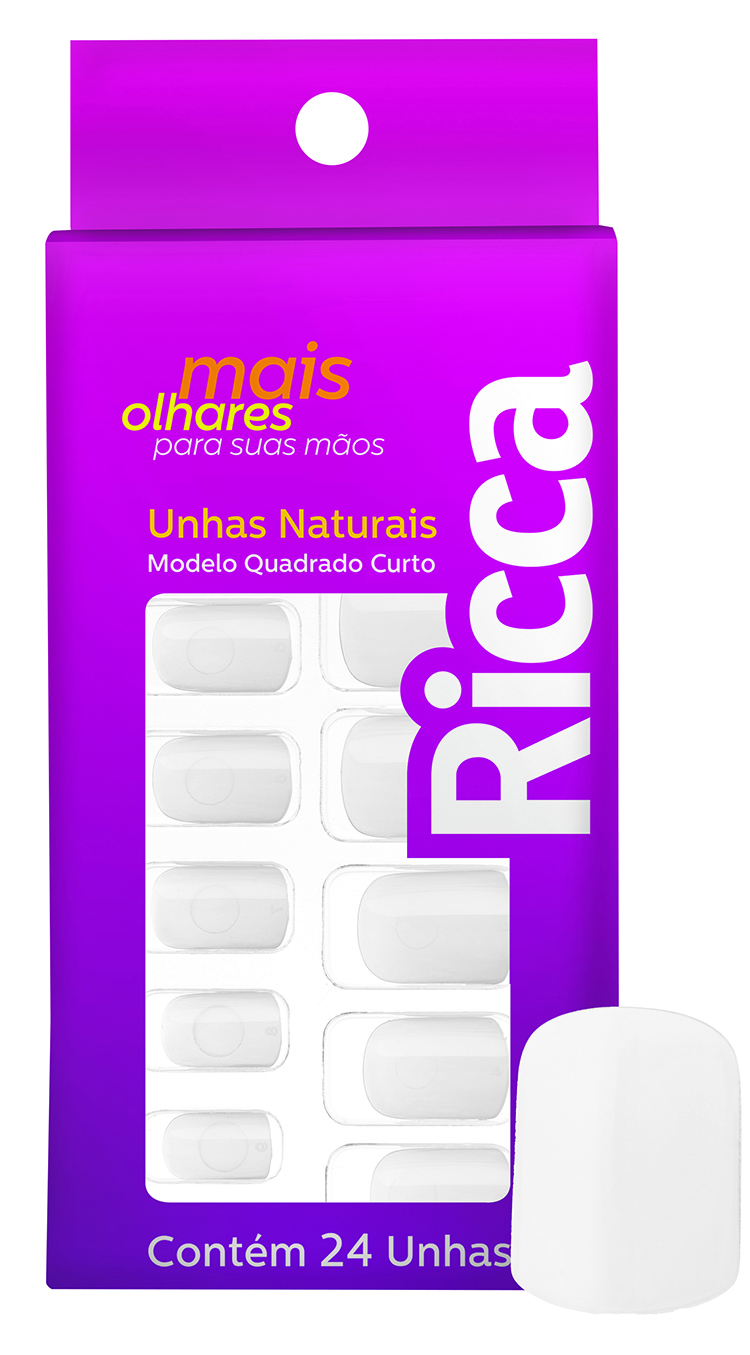 Unha Postiça Ricca Natural Quadrado Curto 1337 (24 Unidades)