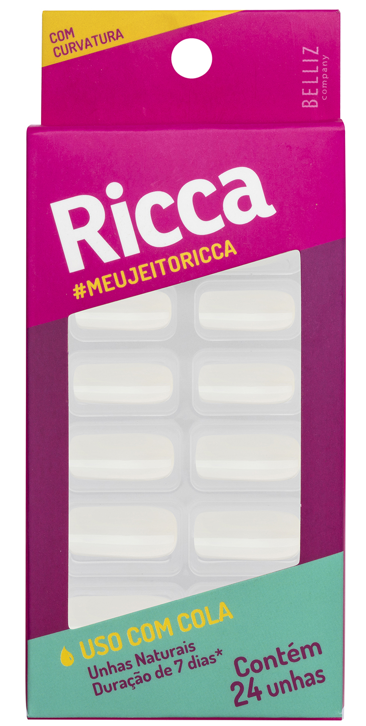Unha Postiça Ricca Natural com Curvatura 1338 (24 Unidades)