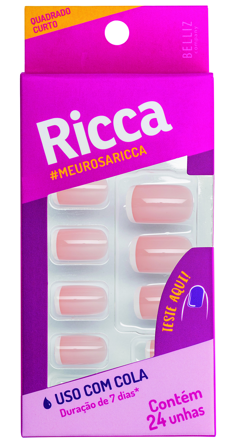 Unha Postiça Ricca Francesinha Rosa 1339 (24 Unidades)