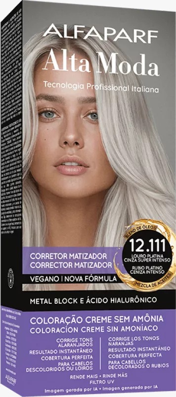 COLORAÇÃO ALFAPARF ALTA MODA 12.111 LOURO PLATINA CINZA SUPER INTENSO 120G