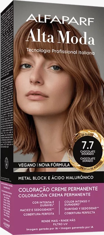 COLORAÇÃO ALFAPARF ALTA MODA 7.7 CASTANHO LUMINOSO EXTRA CLARO 150G