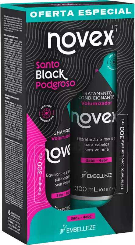 KIT SHAMPOO+CONDICIONADOR NOVEX SANTO BLACK 300ML EMBELLEZE