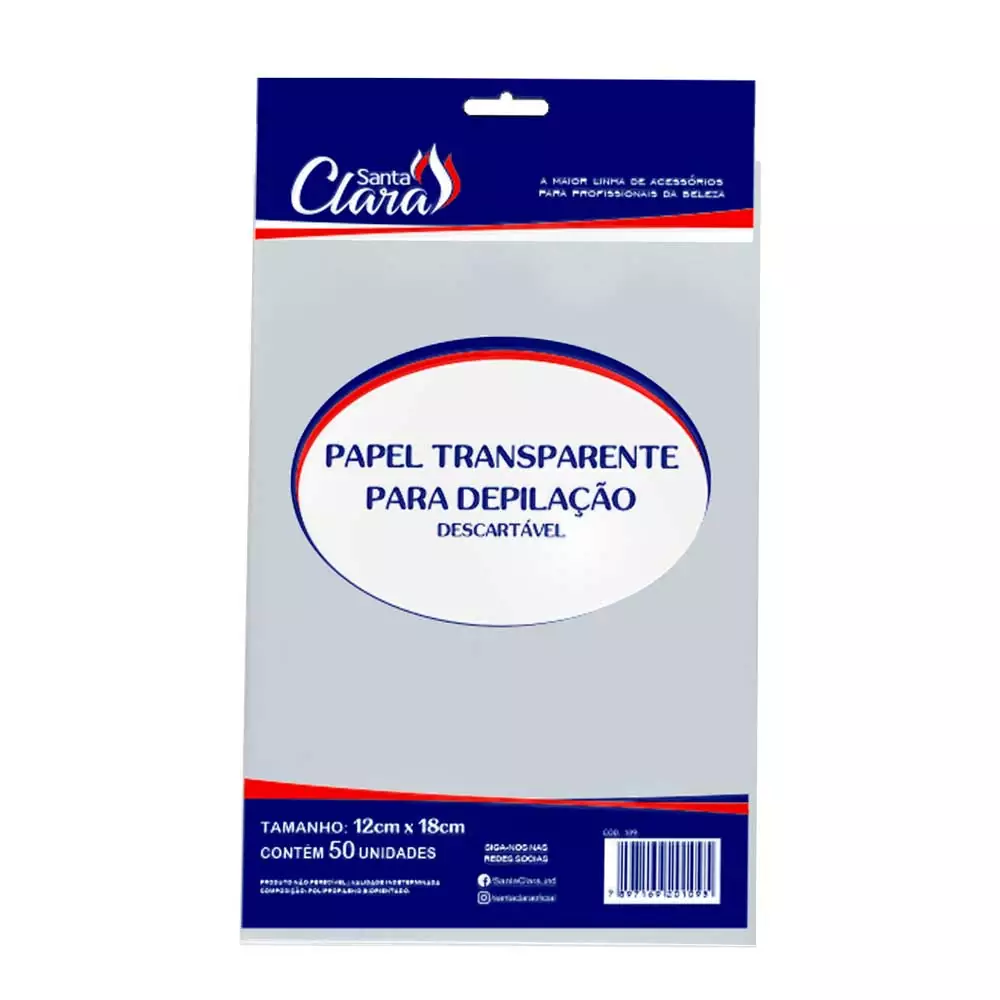 PAPEL P/DEPILAÇÃO TRANSPARENTE C/50 UNIDADES
