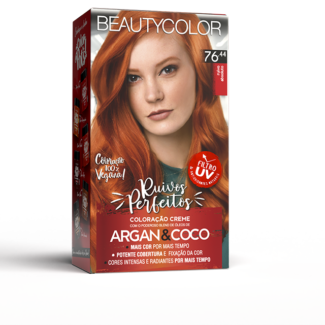 COLORAÇAO CREME PERMANANTE KIT BEAUTY COLOR VI 76.44 RUIVO ABSOLUTO