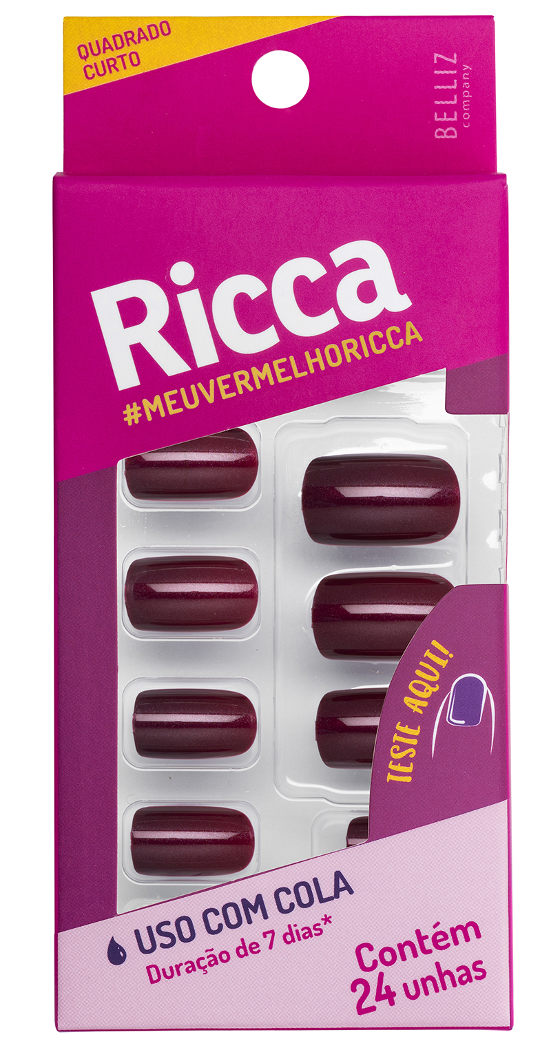 Unha Postiça Ricca Vermelho Seda 1974 (24 Unidades)