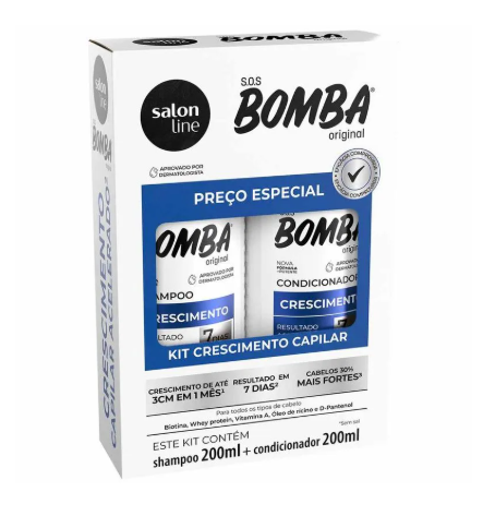 KIT SHAMPOO E CONDICIONADOR SALON LINE SOS BOMBA ORIGINAL  200ML