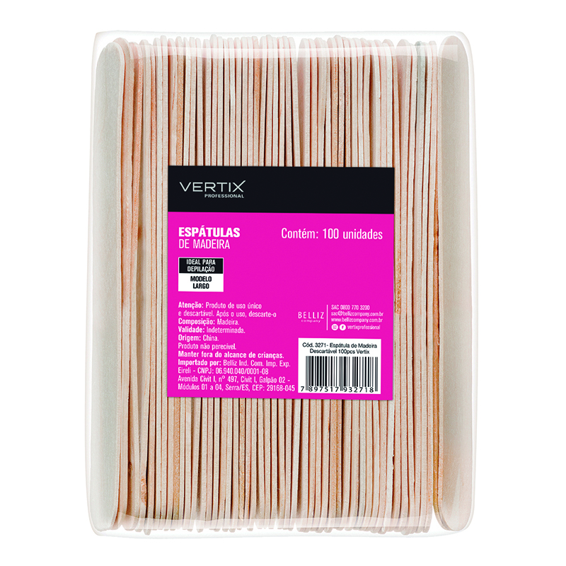 Espátula Vertix Descartável de Madeira (100 Unidades) 3271