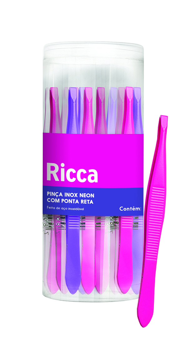 Pinça Ricca Inox Neon Ponta Reta 1718