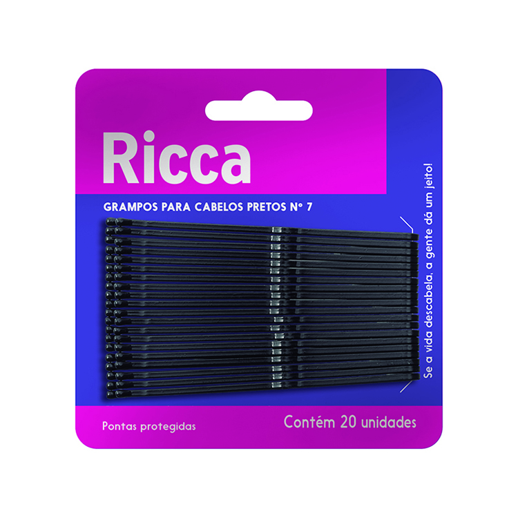 Grampo para Cabelo Ricca N7 Preto (20 Unidades) 342
