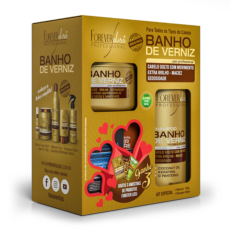 KIT ESPECIAL BANHO DE VERNIZ FOREVER LISS SHAMPOO 300ML MÁSCARA 250G
