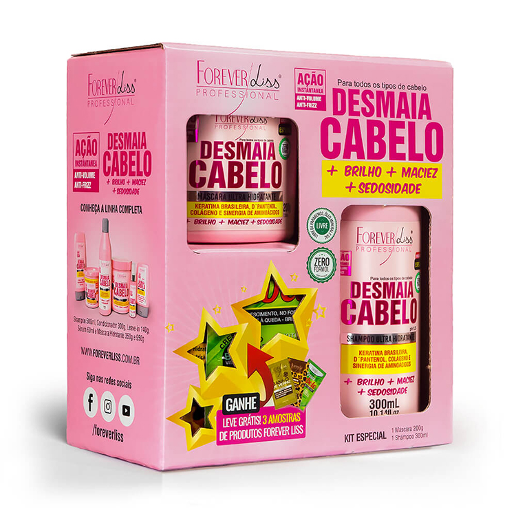 KIT ESPECIAL DESMAIA CABELO FOREVER LISS SHAMPOO 300ML E MÁSCARA 200G