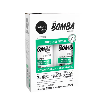 KIT SHAMPOO E CONDICIONADOR SALON LINE SOS BOMBA ANTIQUEDA  200ML