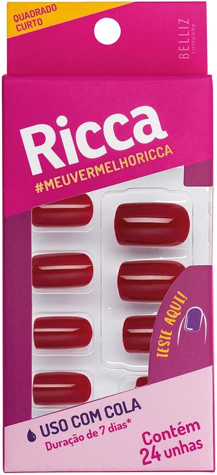 Unha Postiça Ricca Vermelho Bordô(24 Unidades)