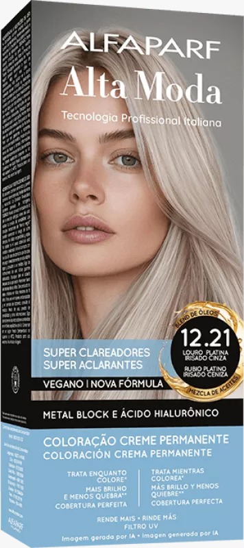 COLORAÇÃO ALFAPARF ALTA MODA 12.21 LOURO PLATINA IRISÉ CINZA 150G