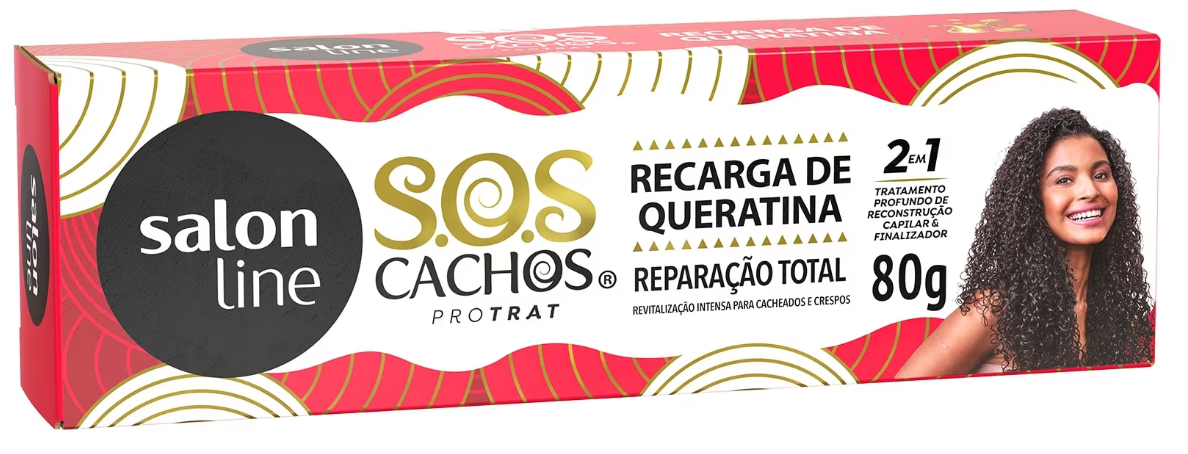 RECARGA DE QUERATINA SALON LINE SOS CACHOS REPARAÇÃO TOTAL  80G