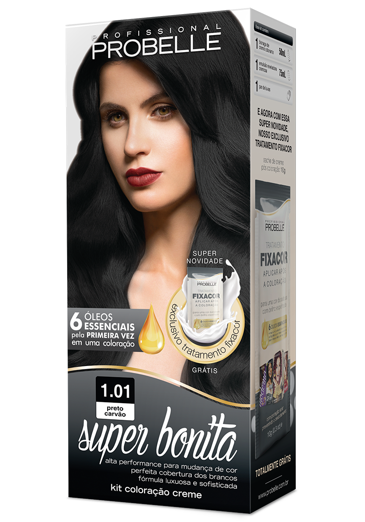 KIT COLORAÇÃO SUPER BONITA 1.01 PRETO CARVÃO 50ML