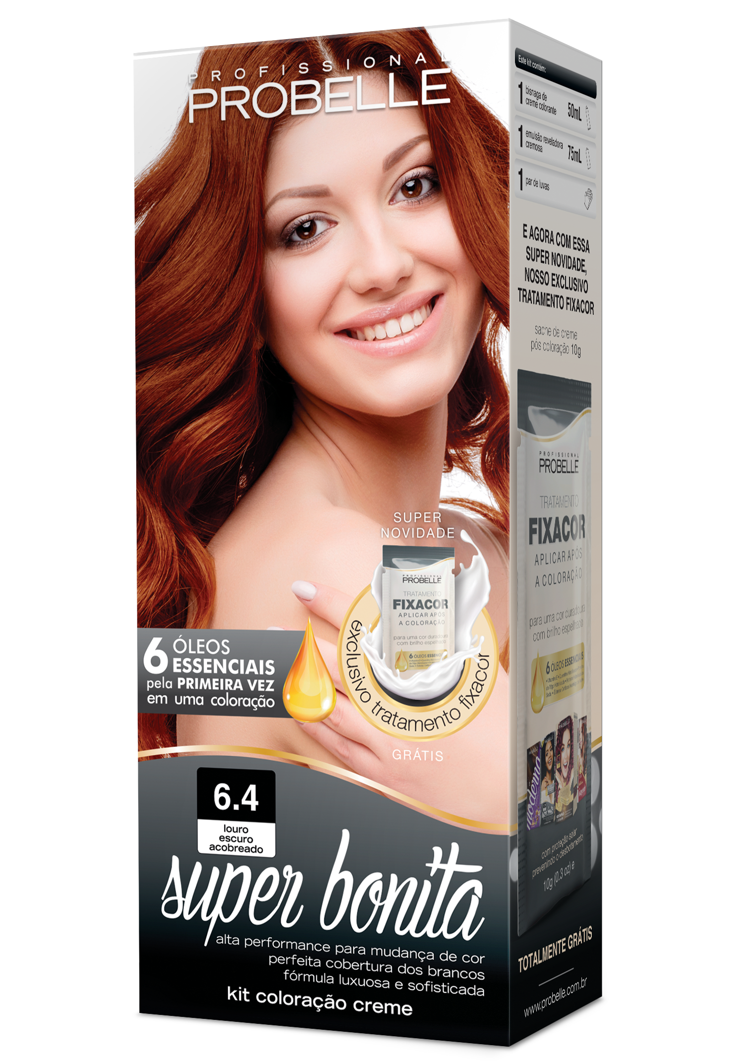 KIT COLORAÇÃO SUPER BONITA 6.4 LOURO ESCURO ACOBREADO 50ML