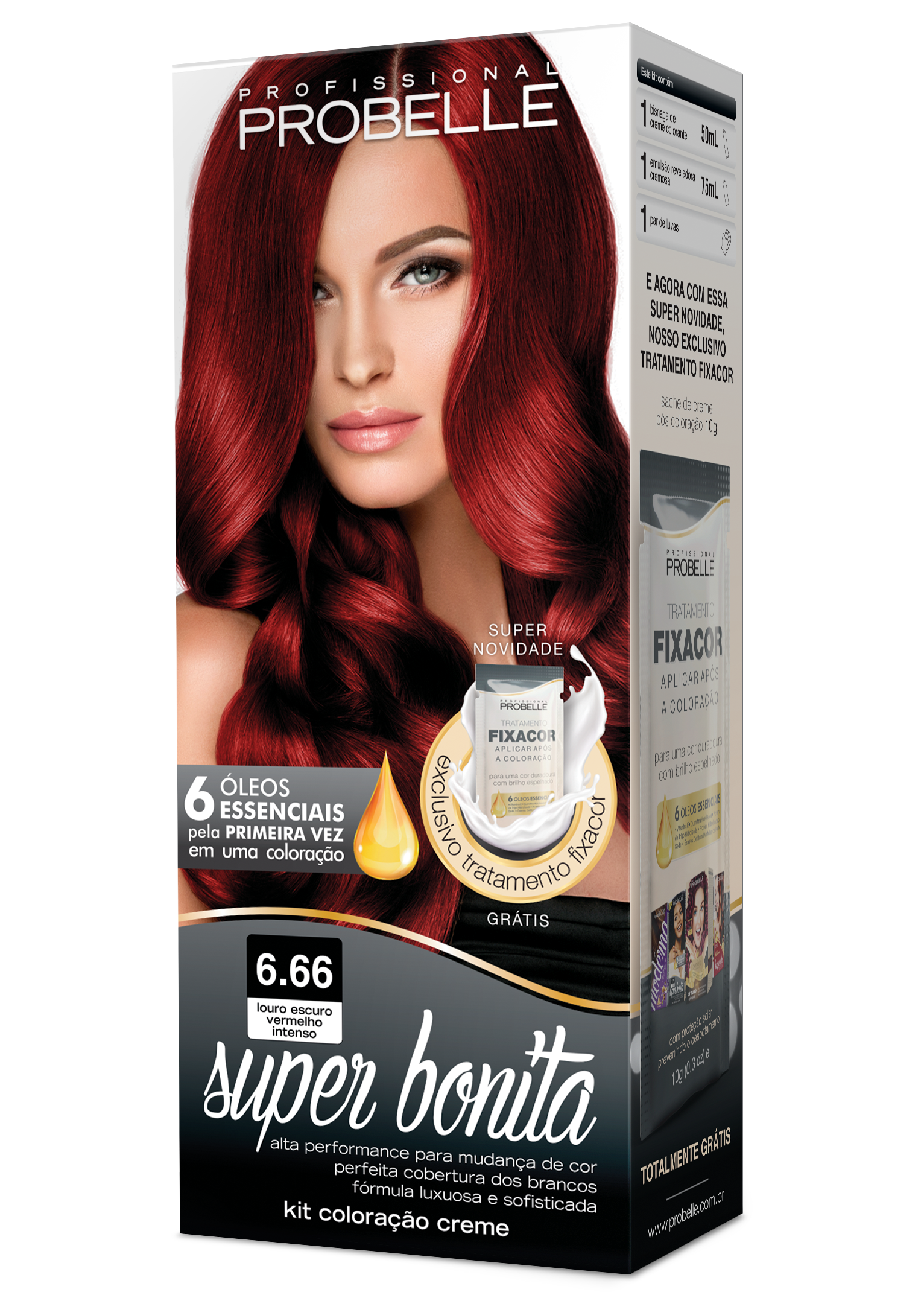 KIT COLORAÇÃO SUPER BONITA 6.66 LOURO ESCURO VERMELHO INTENSO 50ML