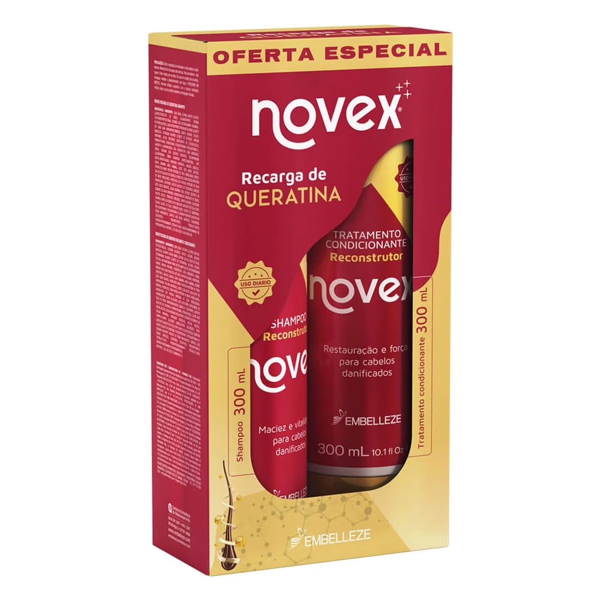 KIT SHAMPOO+CONDICIONADOR NOVEX RECARGADEQUERATINA 300ML EMBELLEZE