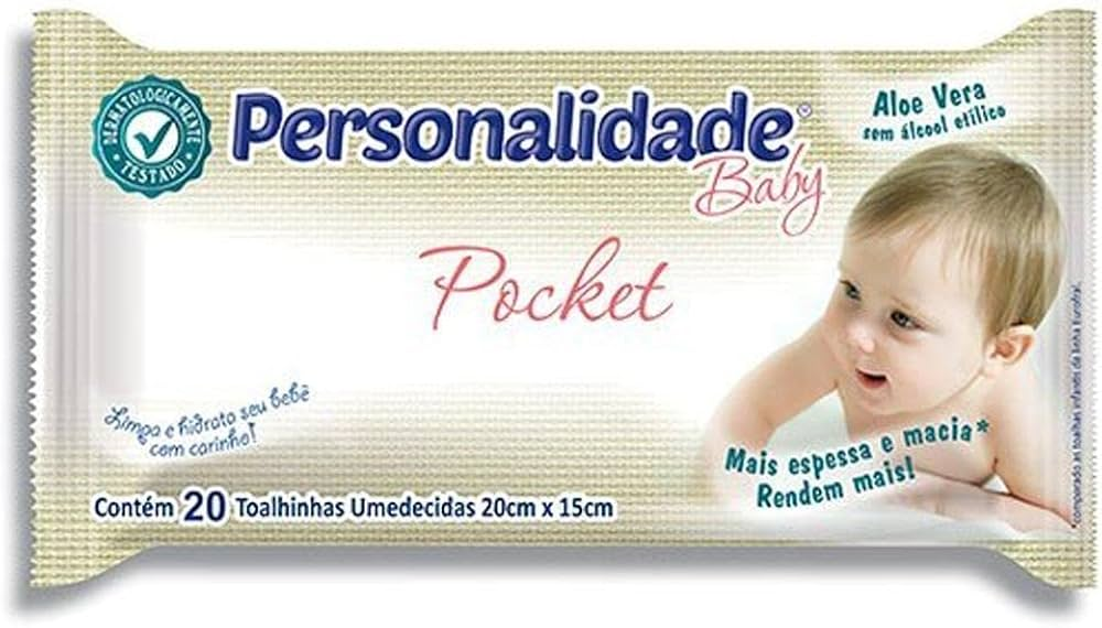 Toalha Umedecida Personalidade Baby Pocket com 20 Unidades