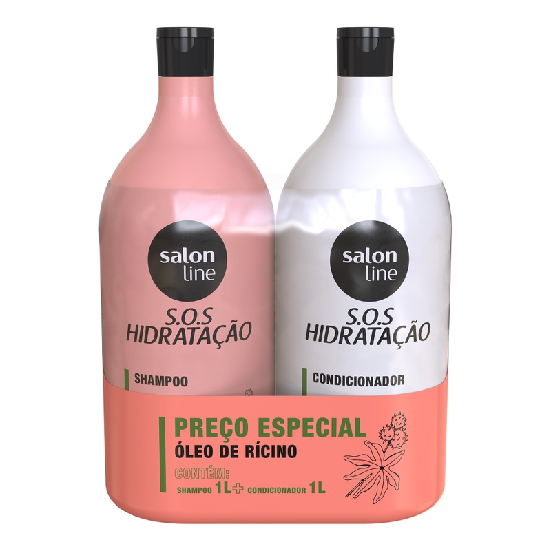 KIT SOS HIDRATAÇÃO SALON LINE  ÓLEO DE RÍCINO SHAMPOO E CONDICIONADOR SALON LINE LITRÃO 