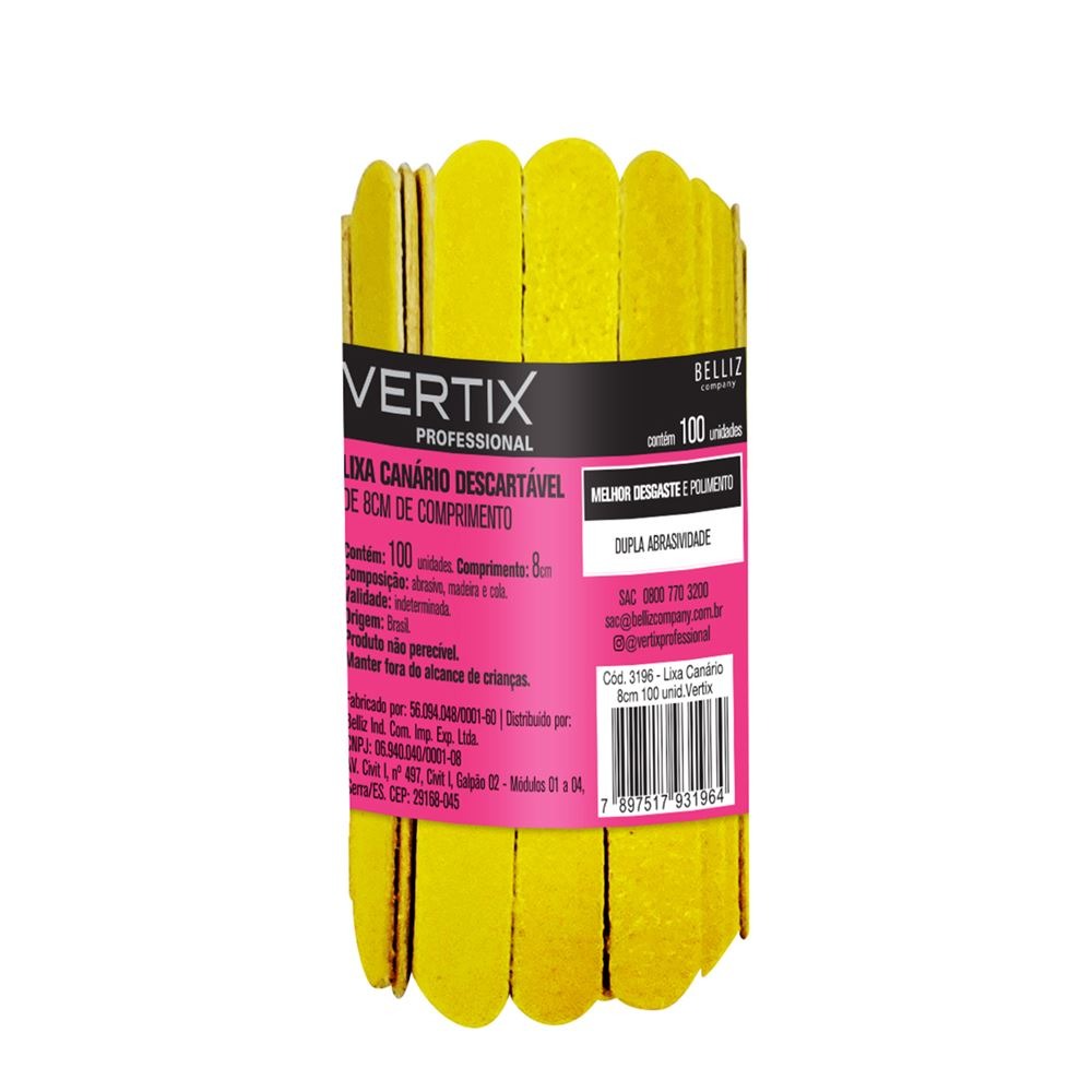 Lixa de Unha Vertix Canário 8cm (100 Unidades)