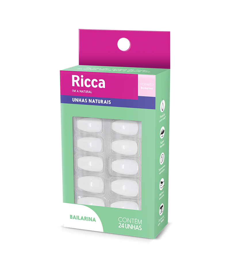 Unha Postiça Ricca Natural Bailarina (24 Unidades)