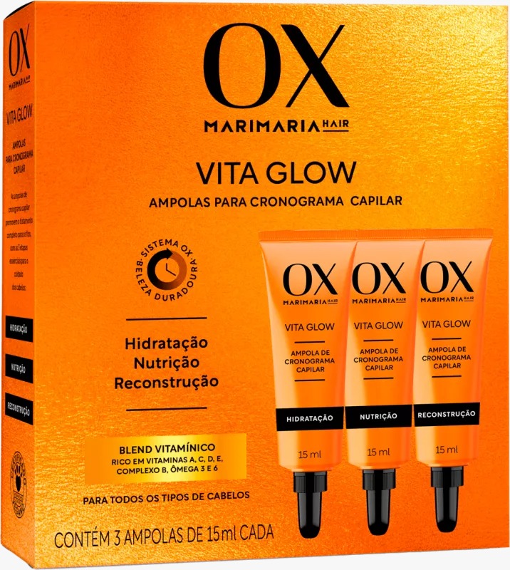 KIT 3 AMPOLAS DE CRONOGRAMA CAPILAR OX VITA GLOW 15ML