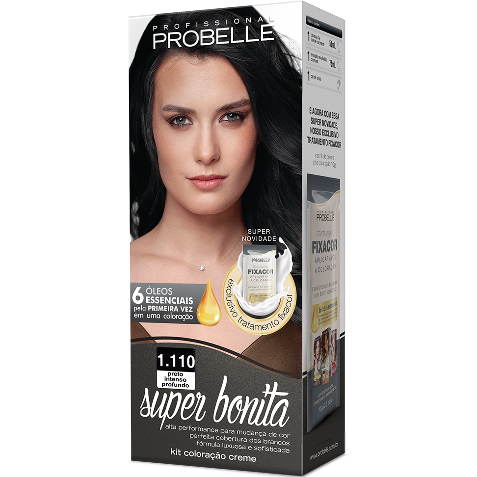 KIT COLORAÇÃO SUPER BONITA 1.110 PRETO INTENSO PROFUNDO 50ML