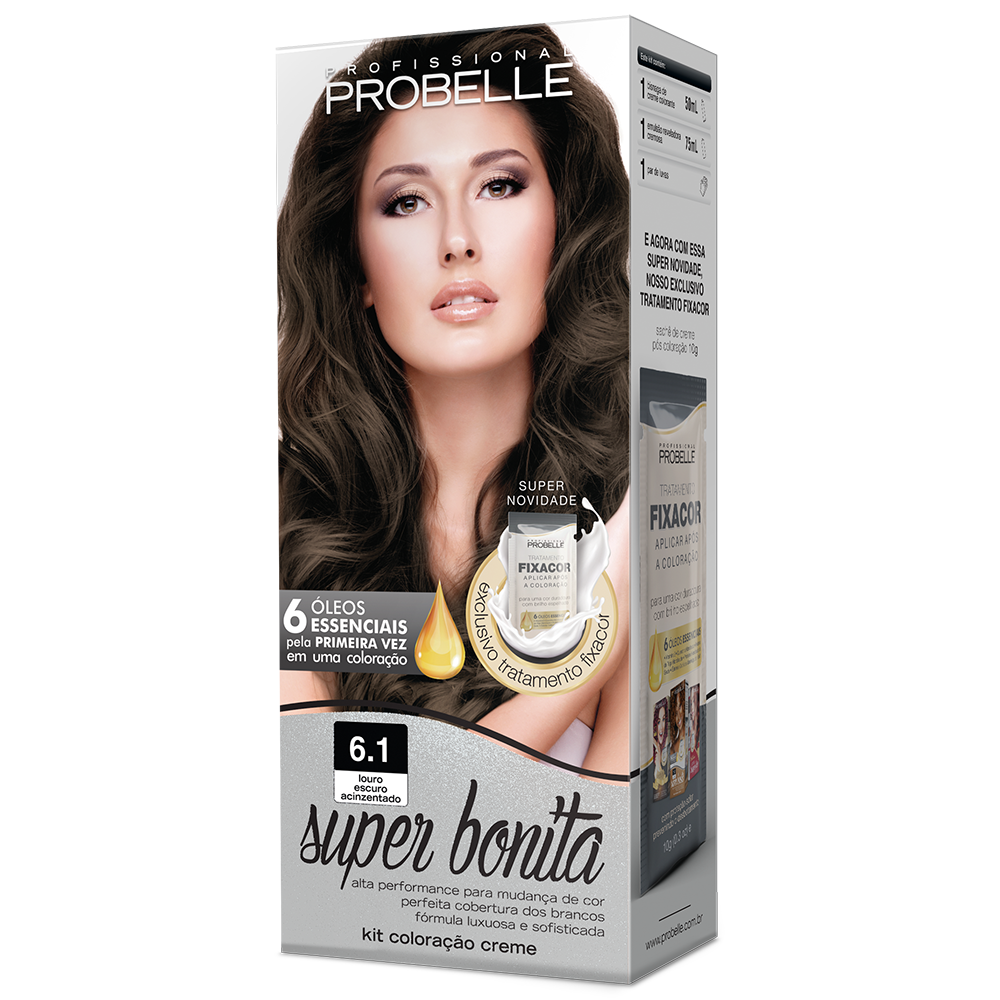 KIT COLORAÇÃO SUPER BONITA 6.1 LOURO ESCURO ACIMZENTADO 50ML