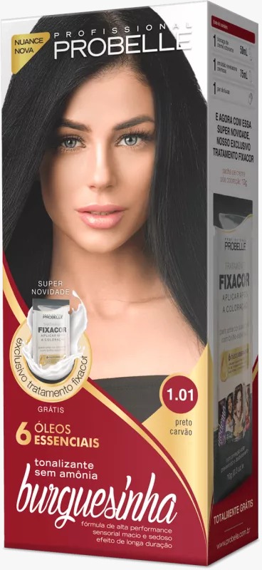 KIT COLORAÇÃO BURGUESINHA 1.01 PRETO CARVÃO 50ML