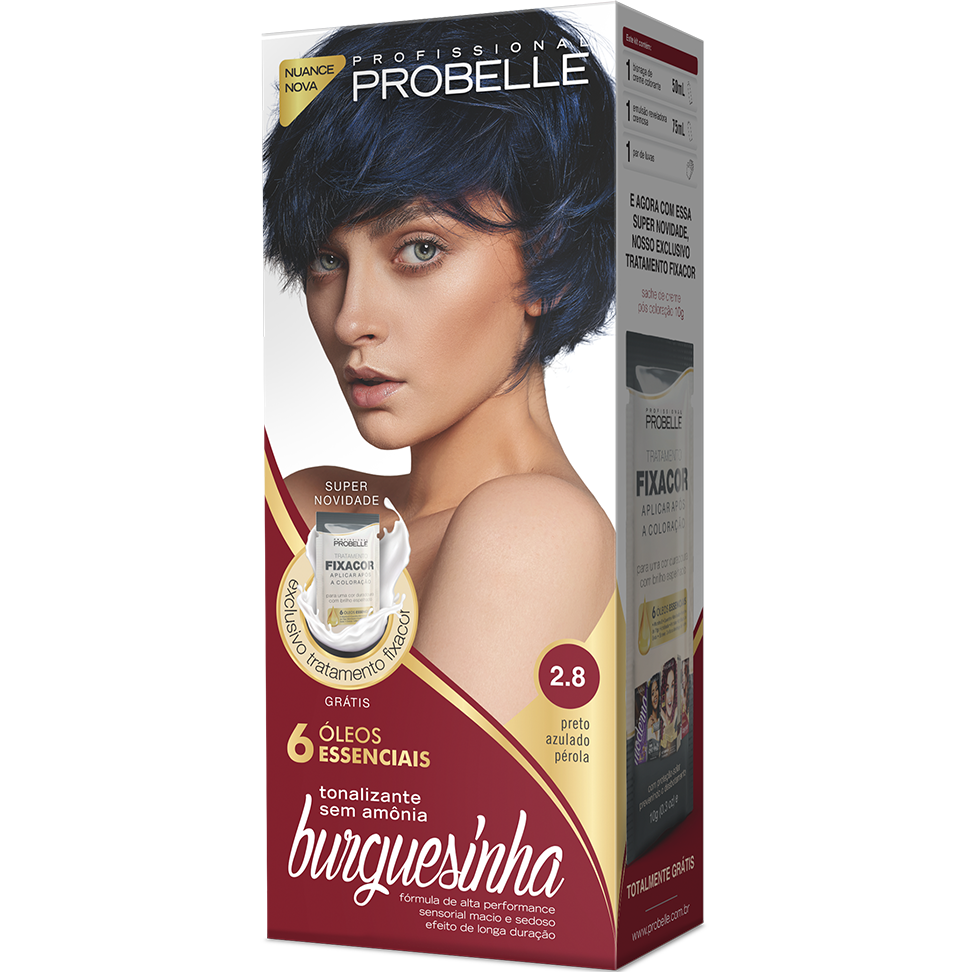 KIT COLORAÇÃO BURGUESINHA 2.8 PRETO AZULADO PÉROLA 50ML