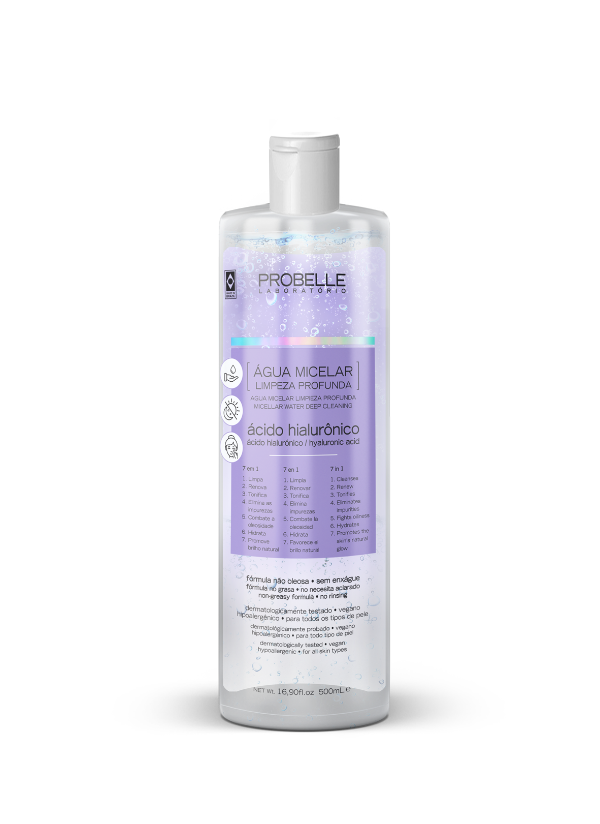 ÁGUA MICELAR ÁCIDO HIALURÔNICO PROBELLE LABORATÓRIO 500ML