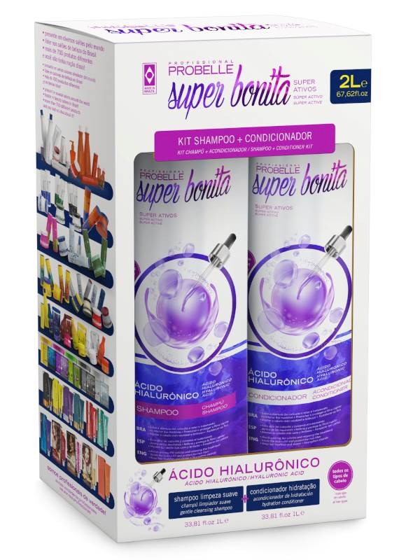 PACK SHAMPOO+CONDICIONADOR ÁCIDO HIALURÔNICO PROBELLE SUPER BONITA 2L