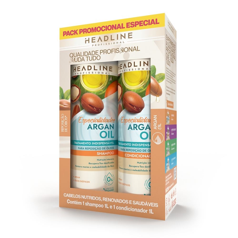 KIT SHAMPOO & CONDICIONADOR - LINHA ARGAN OIL HEADLINE 1000ML