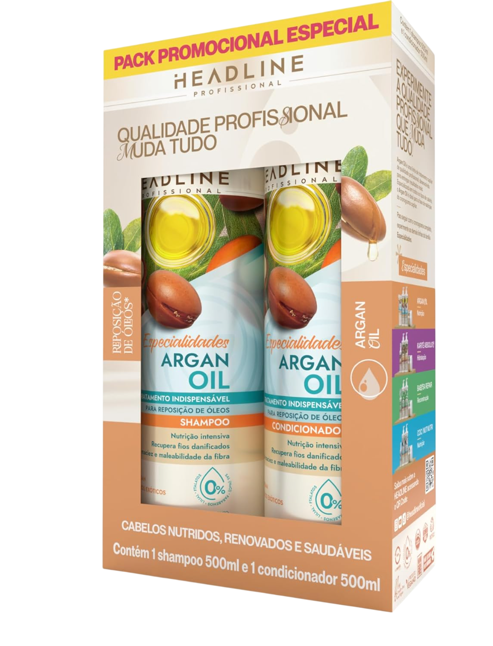 KIT SHAMPOO & CONDICIONADOR - LINHA ARGAN OIL HEADLINE 500ML