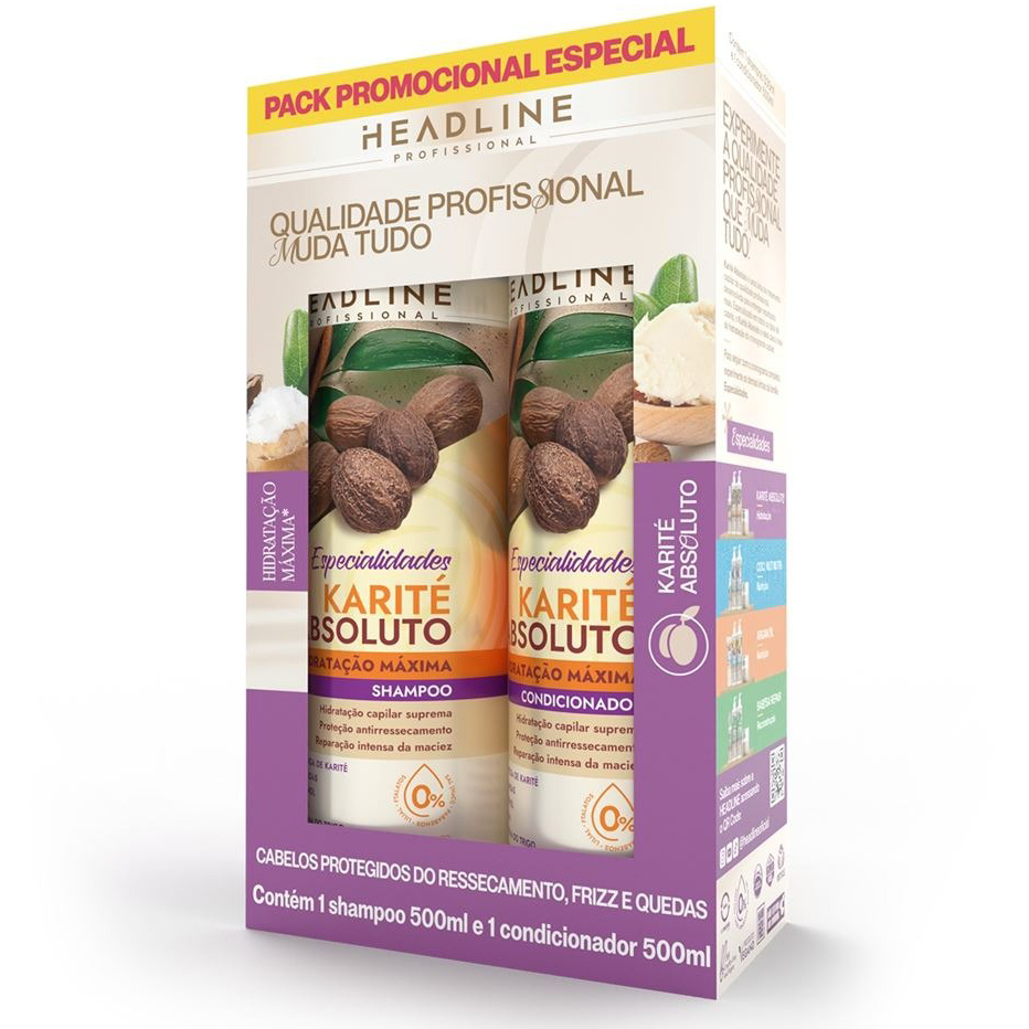 KIT SHAMPOO & CONDICIONADOR - LINHA KARITE HEADLINE 500ML