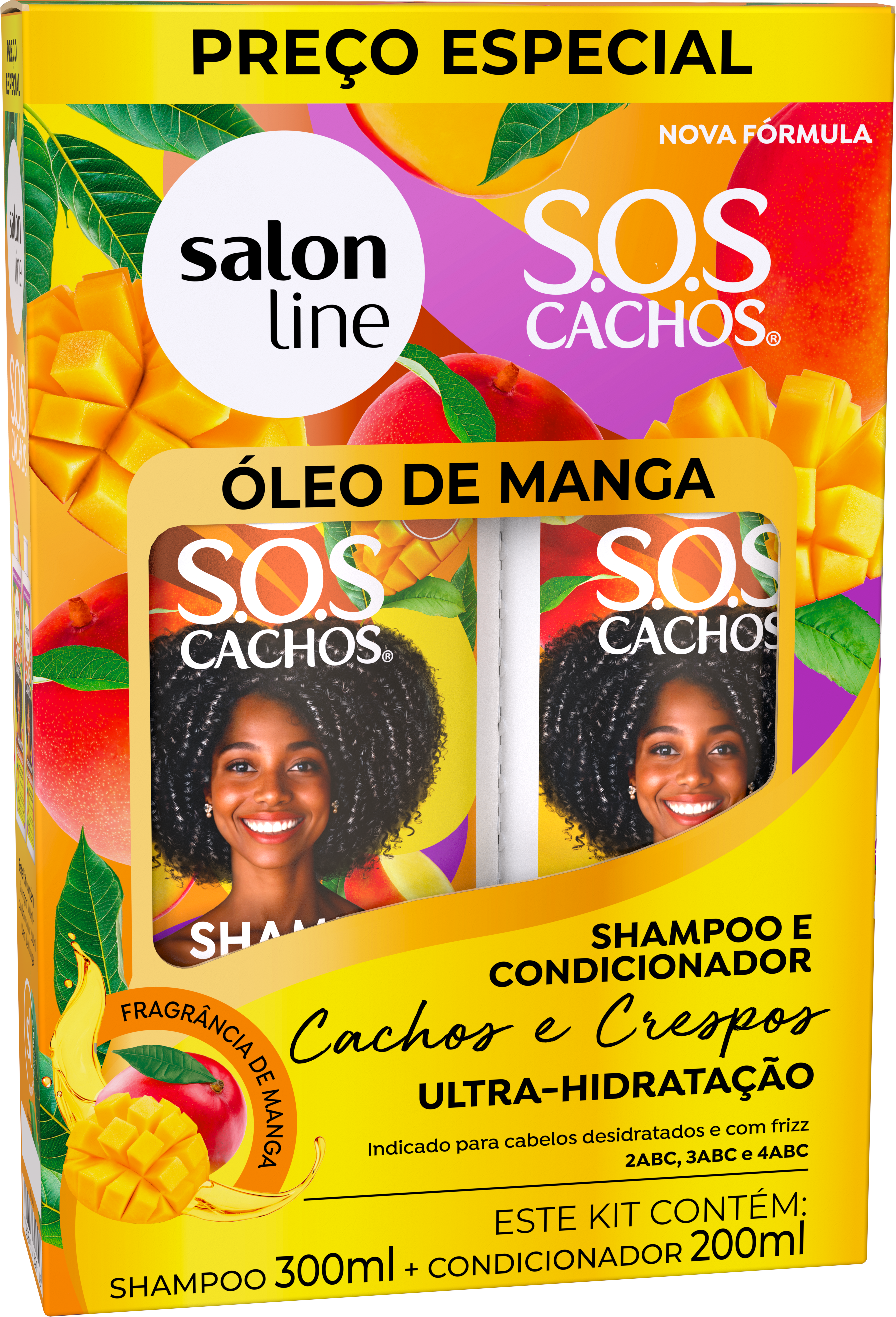 KIT SHAMPOO 300ML+CONDICIONADOR SALON LINE 200ML  SOS OLEO DE MANGA