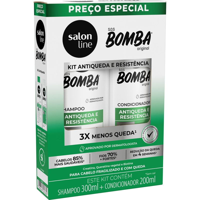 KIT SHAMPOO 300ML + CONDICIONADOR SALON LINE 200ML  SOS BOMBA ANTIQUEDA