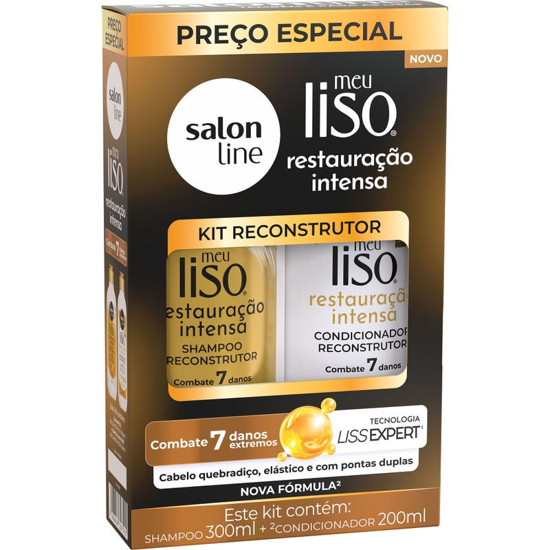 Kit Shampoo 300ml + Condicionador 200ml Salon Line Meu Liso Restauração Intensa