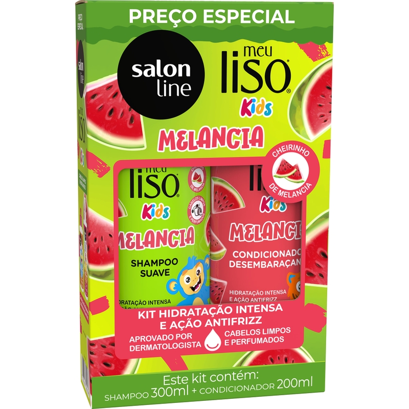 KIT SHAMPOO 300ML + CONDICIONADOR SALON LINE 200ML  MEU LISO KIDS MELANCIA