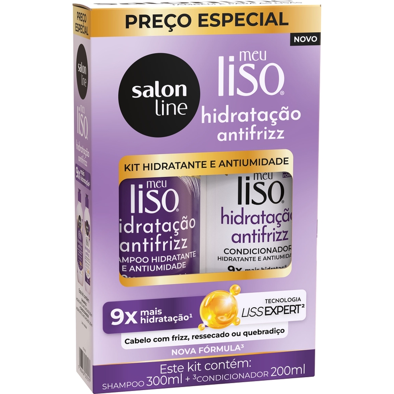 Kit Shampoo 300ml + Condicionador 200ml Salon Line Meu Liso Hidratação Antifrizz