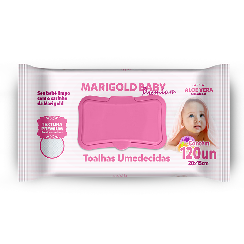 TOALHA UMEDECIDA MARIGOLD BABY PREMIUM ROSA COM 120UN