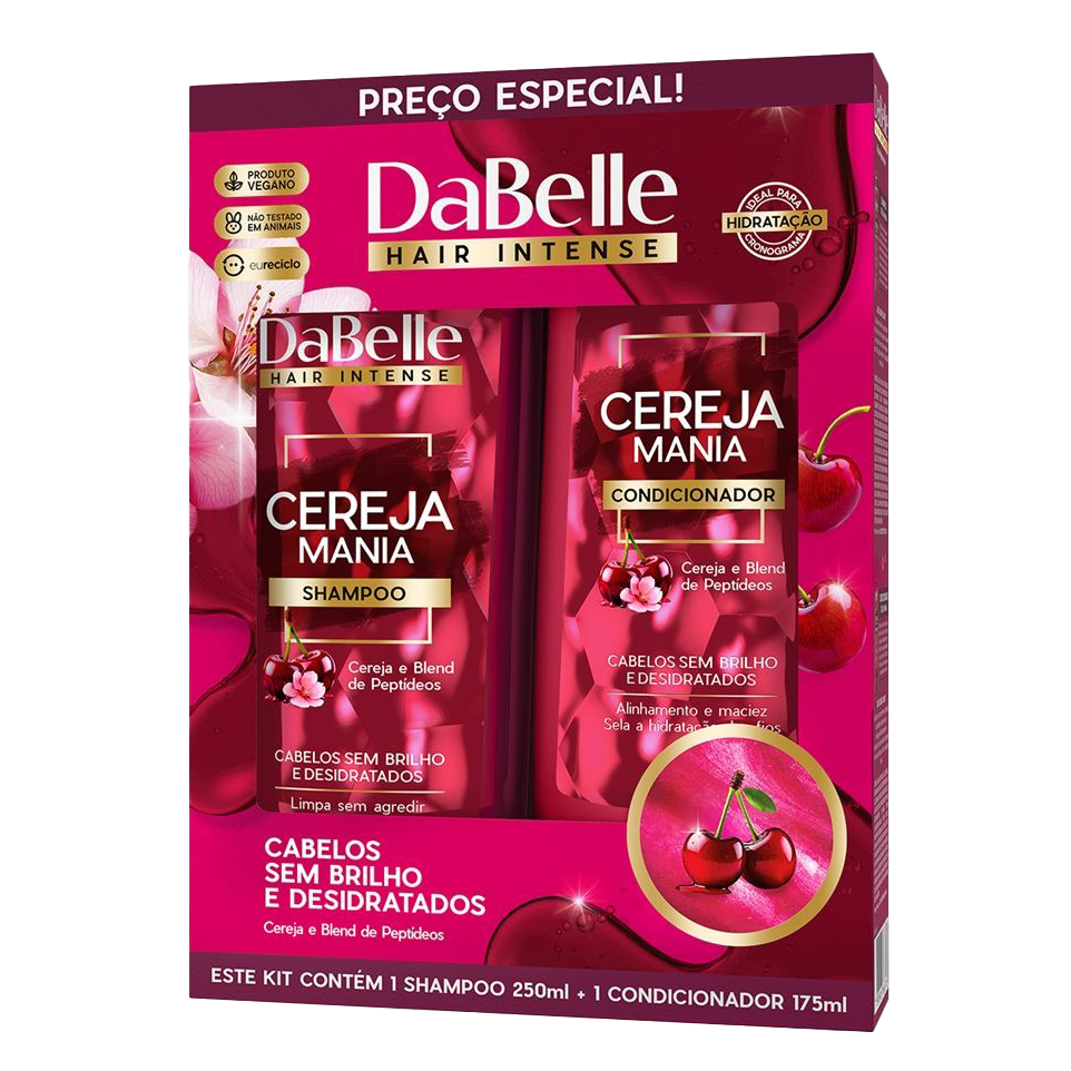 KIT SHAMPOO 250ML + CONDICIONADOR 175ML CEREJA MANIA DABELLE
