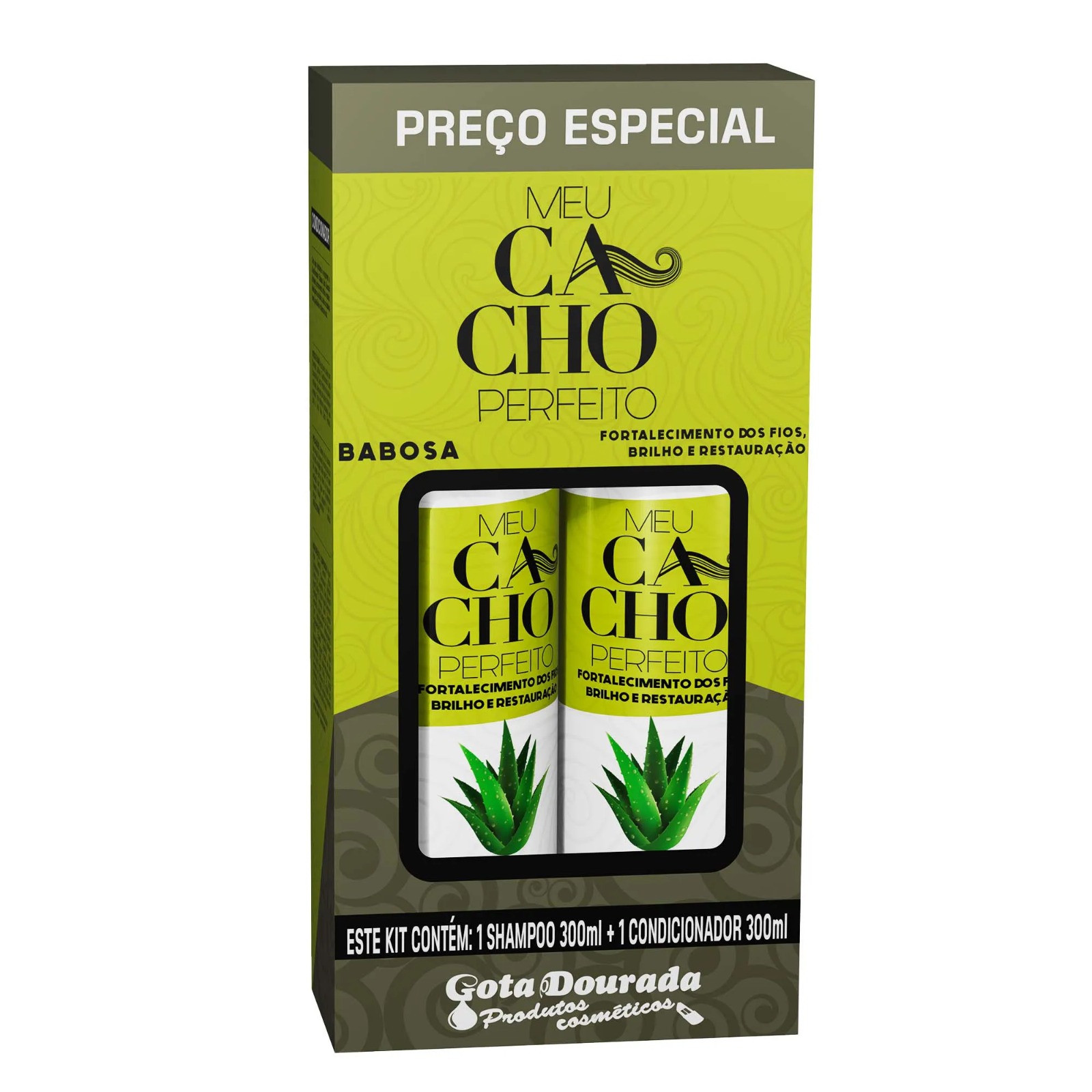 KIT SHAMPOO + CONDICIONADOR BABOSA MEU CACHO PERFEITO GOTA DOURADA 300ML