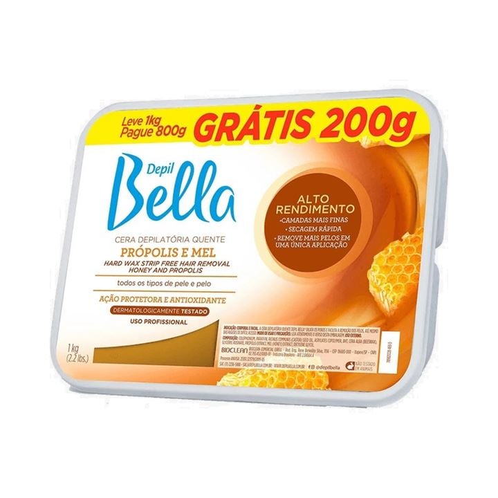 Cera Depilatória Depil Bella Quente Própolis e Mel Leve 1kg e Pague 800g
